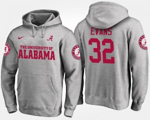 Men's Alabama Crimson Tide #32 Rashaan Evans Gray Name and Number Hoodie 171761-387