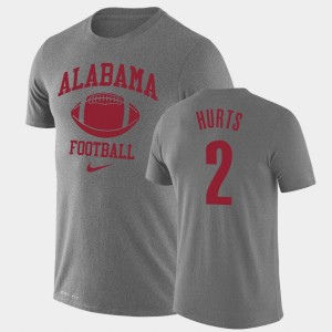 Men's Alabama Crimson Tide #2 Jalen Hurts Heathered Gray Legend Performance Retro Football T-Shirt 785701-440