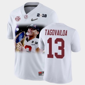 Men's Alabama Crimson Tide #13 Taulia Tagovailoa White Player Portrait 2018 CFP National Championship Player Pictorial Jersey 739158-275