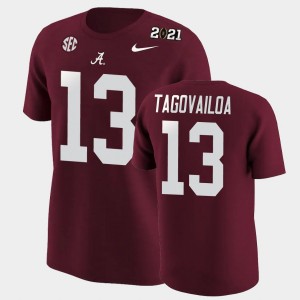 Men's Alabama Crimson Tide #13 Tua Tagovailoa Crimson 2020 National Champions T-Shirt 119826-228