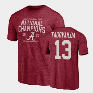 Men's Alabama Crimson Tide #13 Tua Tagovailoa Crimson Tri-Blend 2020 National Champions T-Shirt 453163-346