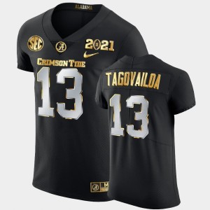 Men's Alabama Crimson Tide #13 Tua Tagovailoa Black Golden Edition 2021 National Championship Jersey 948344-382