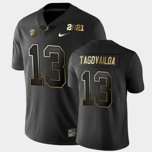 Men's Alabama Crimson Tide #13 Tua Tagovailoa Black Golden Playoff 2021 National Championship Jersey 247611-894