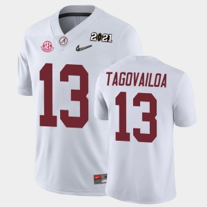 Men's Alabama Crimson Tide #13 Tua Tagovailoa White 2021 National Championship Jersey 695003-830