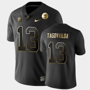 Men's Alabama Crimson Tide #13 Tua Tagovailoa Black Golden Edition 2021 Rose Bowl Jersey 462882-972