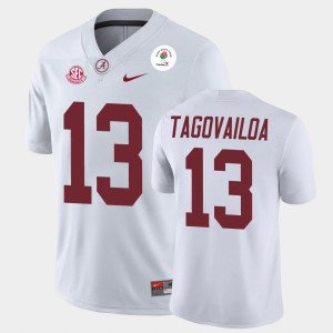 Men's Alabama Crimson Tide #13 Tua Tagovailoa White Champions 2021 Rose Bowl Jersey 516005-438