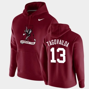 Men's Alabama Crimson Tide #13 Tua Tagovailoa Crimson Pullover Vintage School Logo Hoodie 485643-985