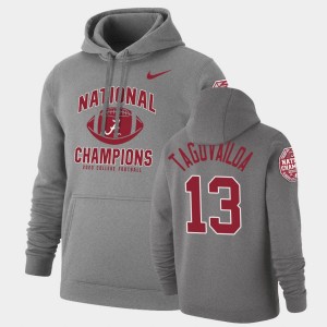 Men's Alabama Crimson Tide #13 Tua Tagovailoa Heathered Gray Retro Pullover 2020 National Champions Hoodie 584174-887