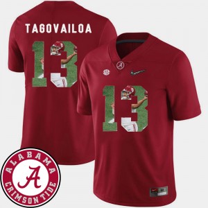 Men's Alabama Crimson Tide #13 Tua Tagovailoa Crimson Football Pictorial Fashion Jersey 489171-474