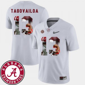 Men's Alabama Crimson Tide #13 Tua Tagovailoa White Football Pictorial Fashion Jersey 607554-697