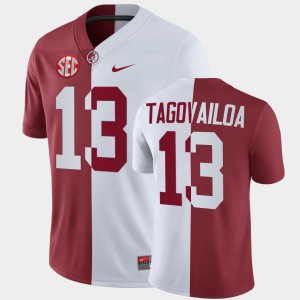 Men's Alabama Crimson Tide #13 Tua Tagovailoa White Crimson Split Jersey 876033-663