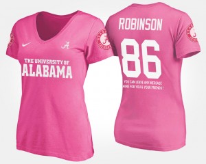 Women's Alabama Crimson Tide #86 A'Shawn Robinson Pink With Message Name and Number T-Shirt 744351-504