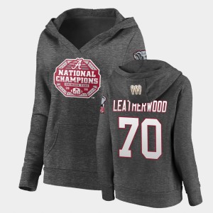 Women's Alabama Crimson Tide #70 Alex Leatherwood Charcoal Pullover V-Neck 2020 National Champions Hoodie 382872-327