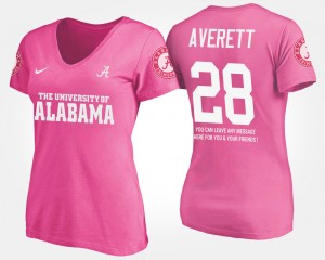 Women's Alabama Crimson Tide #28 Anthony Averett Pink With Message Name and Number T-Shirt 335161-359