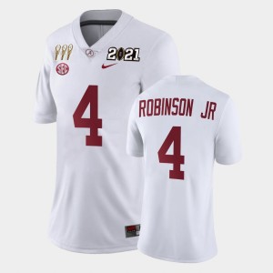 Women's Alabama Crimson Tide #4 Brian Robinson Jr. White Limited 3X CFP National Championship Jersey 214827-435