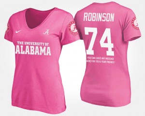 Women's Alabama Crimson Tide #74 Cam Robinson Pink With Message Name and Number T-Shirt 393815-752