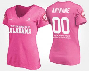 Women's Alabama Crimson Tide #00 Custom Pink With Message Name and Number T-Shirt 280206-846