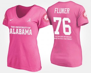 Women's Alabama Crimson Tide #76 D.J. Fluker Pink With Message Name and Number T-Shirt 907231-246