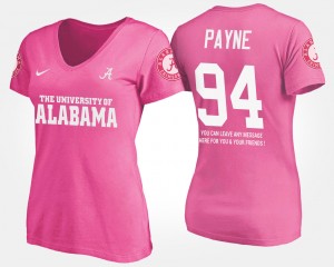 Women's Alabama Crimson Tide #94 Da'Ron Payne Pink With Message Name and Number T-Shirt 887605-605