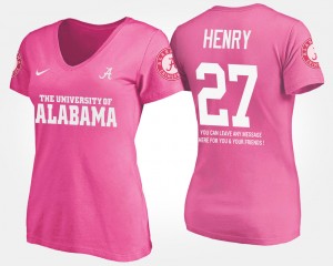 Women's Alabama Crimson Tide #27 Derrick Henry Pink With Message Name and Number T-Shirt 562288-393