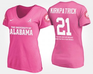 Women's Alabama Crimson Tide #21 Dre Kirkpatrick Pink With Message Name and Number T-Shirt 185453-443