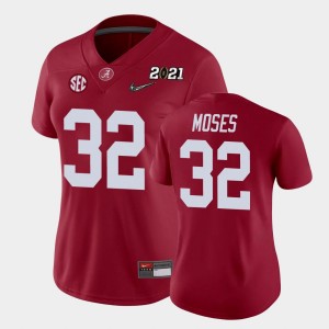 Women's Alabama Crimson Tide #32 Dylan Moses Crimson College Football 2021 National Championship Jersey 845953-492