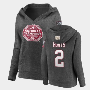 Women's Alabama Crimson Tide #2 Jalen Hurts Charcoal Pullover V-Neck 2020 National Champions Hoodie 217350-563