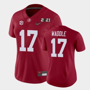 Women's Alabama Crimson Tide #17 Jaylen Waddle Crimson College Football 2021 National Championship Jersey 372720-975
