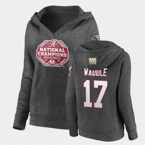 Women's Alabama Crimson Tide #17 Jaylen Waddle Charcoal Pullover V-Neck 2020 National Champions Hoodie 613502-670
