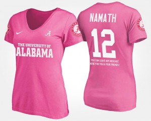 Women's Alabama Crimson Tide #12 Joe Namath Pink With Message Name and Number T-Shirt 447399-324