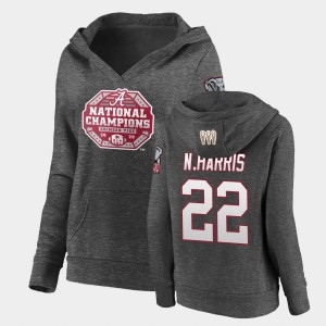Women's Alabama Crimson Tide #22 Najee Harris Charcoal Pullover V-Neck 2020 National Champions Hoodie 160774-520