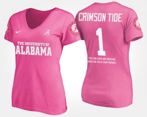 Women's Alabama Crimson Tide #1 Pink No.1 Short Sleeve With Message Name and Number T-Shirt 426196-765