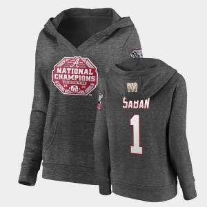 Women's Alabama Crimson Tide #1 Nick Saban Charcoal Pullover V-Neck 2020 National Champions Hoodie 244862-898