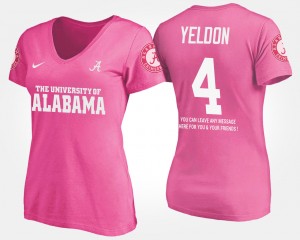 Women's Alabama Crimson Tide #4 T.J. Yeldon Pink With Message Name and Number T-Shirt 446322-716
