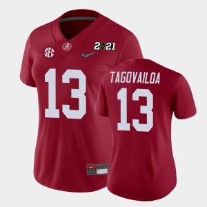 Women's Alabama Crimson Tide #13 Tua Tagovailoa Crimson College Football 2021 National Championship Jersey 408376-390