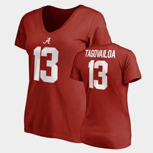 Women's Alabama Crimson Tide #13 Tua Tagovailoa Crimson Name & Number V-Neck College Legends T-Shirt 516118-684