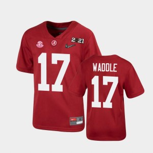 Youth Alabama Crimson Tide #17 Jaylen Waddle Crimson 2021 National Championship Jersey 218476-502
