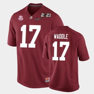 Youth Alabama Crimson Tide #17 Jaylen Waddle Crimson Replica 2021 National Championship Jersey 937704-517