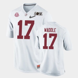 Youth Alabama Crimson Tide #17 Jaylen Waddle White Replica 2021 National Championship Jersey 569125-133