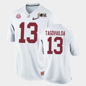 Youth Alabama Crimson Tide #13 Tua Tagovailoa White Replica 2021 National Championship Jersey 841550-980