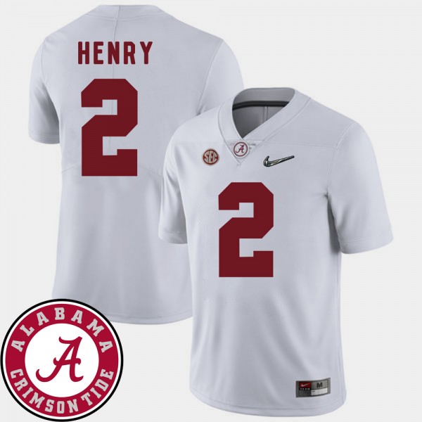 Men s Alabama Crimson Tide 2 Derrick Henry White 2018 SEC Patch College Football Jersey 949533 364